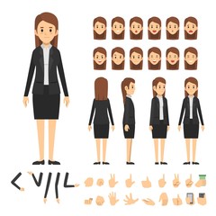 business woman character set. Full length. Different view, emotion, gesture.
