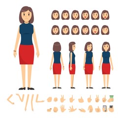 business woman character set. Full length. Different view, emotion, gesture.
