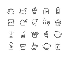 Simple Set of Beverage vector thin line icons, Editable Stroke linear symbols.