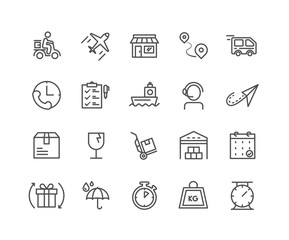 Simple Set of Delivery vector thin line icons, Editable Stroke linear symbols.