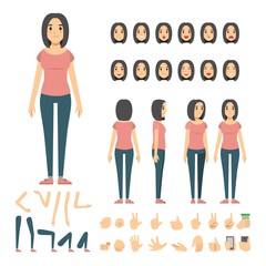 casual woman character set. Full length. Different view, emotion, gesture.
