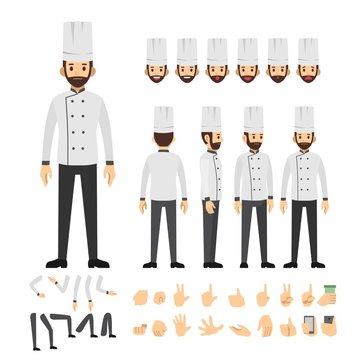 chef character set. Full length. Different view, emotion, gesture.
