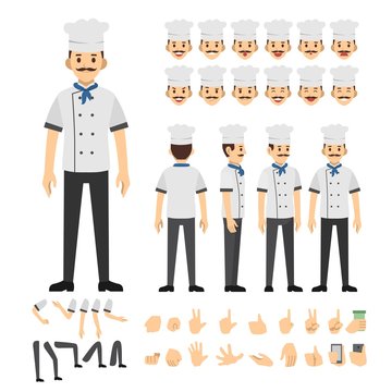 chef man character set. Full length. Different view, emotion, gesture.
