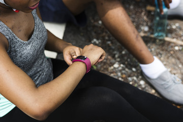 Woman checking her smart watch