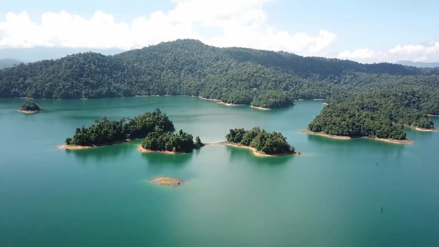 Aerial: Islands on largest lake in South Asia