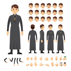 pastor character set. Full length. Different view, emotion, gesture.
