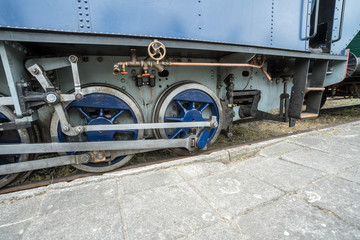 an iron wheel of a steam train