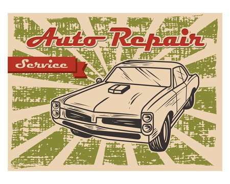 auto repair service car transportation garage classic vintage retro image
