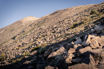 Rocks on the side of a mountains leading the way to Quandary Peak in Colorado. 