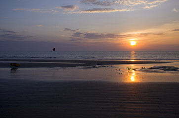 Beautiful landscape an orange sunset at the sea
