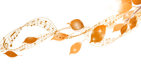 Fototapeta premium 紅葉 音符 秋 背景 