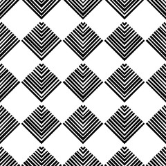 Striped squares black and white checkered geometric abstract seamless pattern, vector