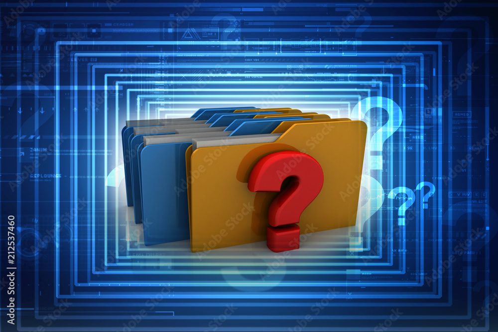 Poster 3d rendering file folder with question symbol