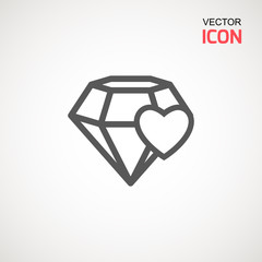 Diamond Icon Vector. Diamond and heart sign icon. Jewelry symbol. Gem stone. Graphic element. Silhouette simple. Logotype concept. Logo design template. Simple flat symbol. On white background