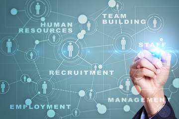 Human resource management, HR, recruitment, leadership and teambuilding. Business and technology concept.