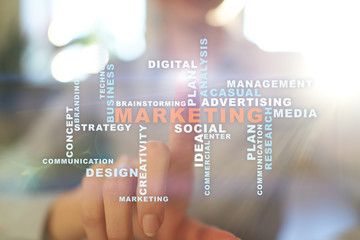 Marketing business concept on the virtual screen. Words cloud.