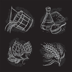 Vintage hand drawn vector illustrations of brewers components