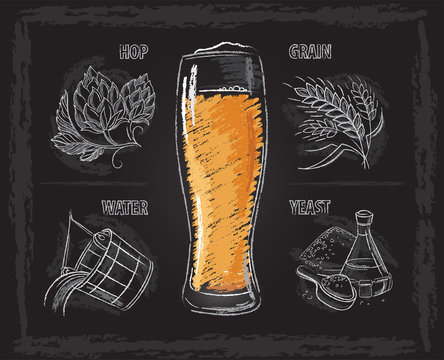 Vintage hand drawn vector illustrations of brewers components