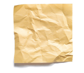 Crumpled Yellow Note paper with blank space and shadow