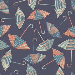 Obraz premium Autumn background. Seamless pattern with hand-drawn colorful umbrellas