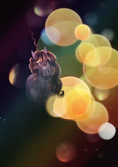 Unicorn portrait with yellow bokeh © AnnaPa