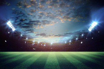 lights at night and football stadium 3d rendering. Mixed photos