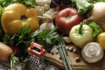 Fresh Vegetables tomato, cucumber, paprika, mushrooms