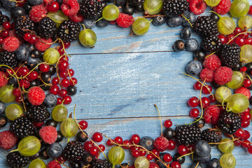 Various fresh summer berries. Top view. Berries mix fruit color food dessert
Berries.Antioxidants, detox diet, organic fruits.
