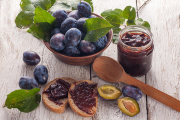 Fresh plums with homemade jam