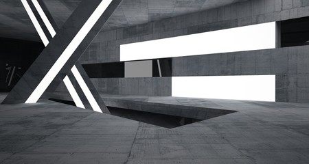 Fototapeta premium Abstract concrete parametric interior with neon lighting. 3D illustration and rendering.