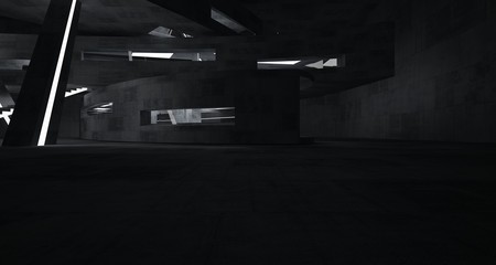 Abstract  concrete parametric interior with neon lighting. 3D illustration and rendering.