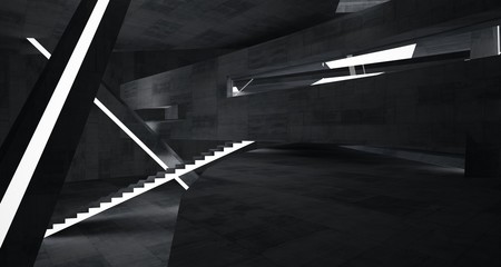 Abstract  concrete parametric interior with neon lighting. 3D illustration and rendering.