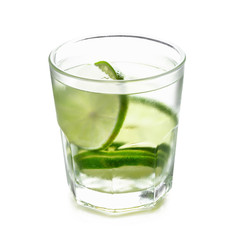 Lemon drink whit lime slices isolated on a white background.