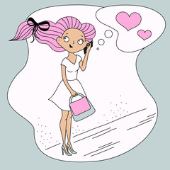 Girl with pink hair talking on phone