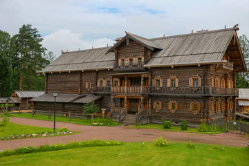RUSSIA, SAINT PETERSBURG - AUGUST 18, 2017: The reconstructed house of merchant Kostin from Zaonezhye in the estate Bogoslovka. Building of 1871