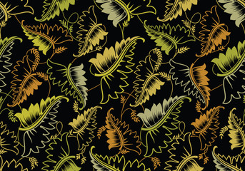 Fototapeta na wymiar Seamless leaves pattern on black background