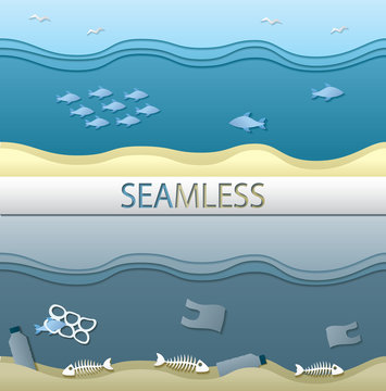 Clean and polluted ocean seamless textures