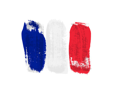 French flag made of brush strokes. Vector grunge flag of France isolated on white background.