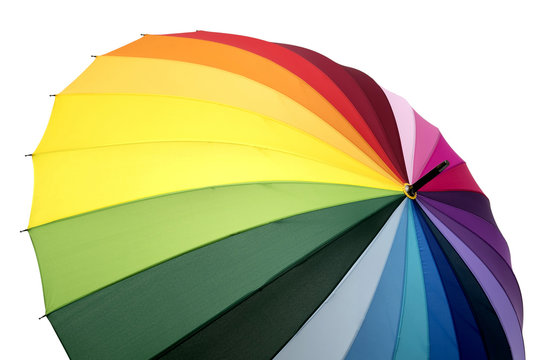 Rainbow umbrella isolated. White background