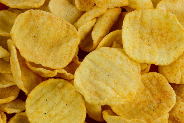 Potato chips background. Food texture
