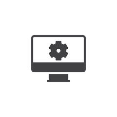 Computer settings vector icon. filled flat sign for mobile concept and web design. Gear on display simple solid icon. Symbol, logo illustration. Pixel perfect vector graphics
