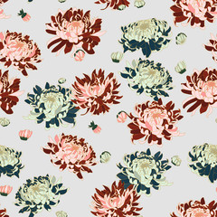 Vector seamless floral pattern. Japanese national flower chrysanthemum. Illustration luxury design, textiles, paper, wallpaper, curtains, blinds.