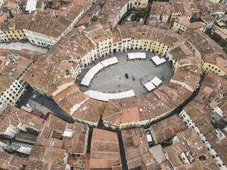 Amphitheater Square. Lucca city. Aerial view. Italy. View from above - obrazy, fototapety, plakaty