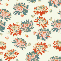 Vector seamless floral pattern. Japanese national flower chrysanthemum. Illustration luxury design, textiles, paper, wallpaper, curtains, blinds.
