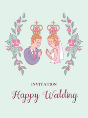 Happy weddings. The bride and groom get married. Wedding card, wedding invitation, wedding in the Church.