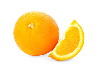 Orange fruit with half isolated on white background.