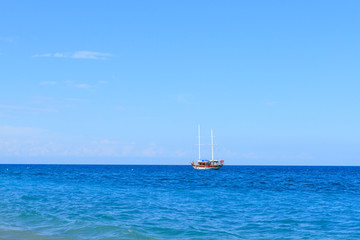 Mediterranean Sea  and yacht  in Kiris, Turkey.
