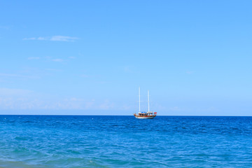 Obraz premium Mediterranean Sea and yacht in Kiris, Turkey.