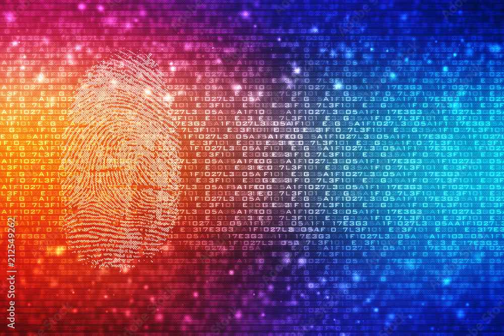 Aufkleber security concept: fingerprint scanning on digital screen. cyber security concept. 3d render