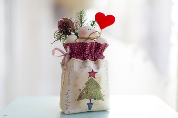 Christmas present handmade bag with christmas tree fabric pattern